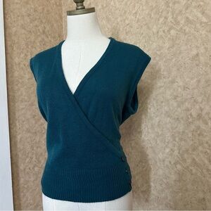 VTG 70s Teal Blue Chunky Knit Button Side Sweater Vest